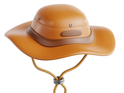 Brown Wide Brim Hat With Leather Accent And Adjustable Chin Strap 3d model