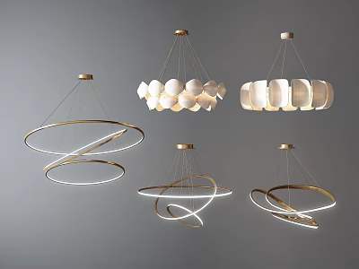 Modern Metal Chandeliers With Ring Spherical Cluster Curved Panel And Soft Illumination Designs 3d model