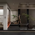 Modern Zen Clubhouse Interior With Natural Plants Glass Partition And Warm Lighting