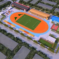 Outdoor Sports Fitness Complex With Football Field Running Track Basketball Courts And Green Areas