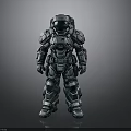 Futuristic Sci Fi Character In Metallic Armor With Helmet Standing Pose