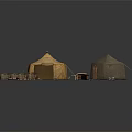 Traditional Camp Scene Components With Tents Wooden Fence And Storage Crates