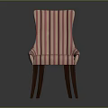 Stylish Accent Chair With Pink And White Striped Fabric Curved Backrest And Dark Wooden Legs