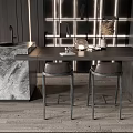 Modern Bar Counter With Marble Top And Two Stylish Bar Stools 3d model