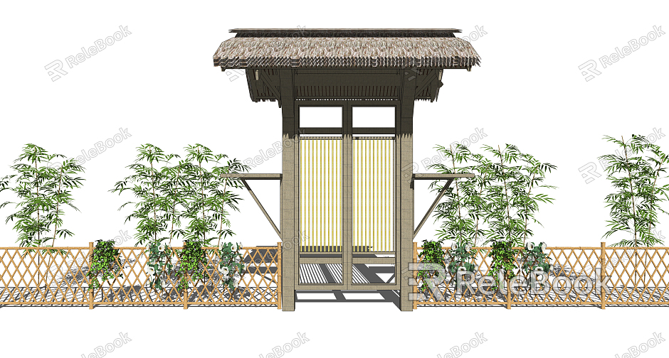 Modern Gate Bamboo Fence Country Landscape Fence Wall Door Head model