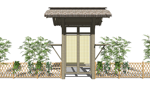 Modern Gate Bamboo Fence Country Landscape Fence Wall Door Head 3d model