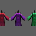 Three Men In Traditional Colorful Costumes With Red Purple Green Outfits And Hats