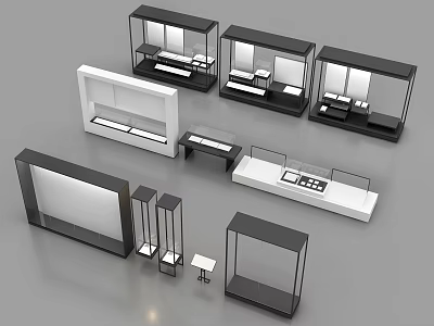 Modern Retail Display Showcase Units With Glass Doors And Metal Frames 3d model