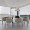 Modern round dining table and chair chandelier 3d model