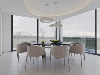 Modern round dining table and chair chandelier 3d model