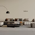Poliform Modern Sofa Coffee Table Combination With Beige Cushions And Black Floor Lamp 3d model