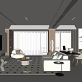 Modern Living Room With White Sofa Coffee Table Geometric Rug And Floor Lamp