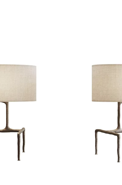 Pair of Modern Metal Table Lamps with Fabric Shades and Geometric Bases 3d model
