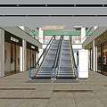 Shopping Mall Escalator Area With Stores And Tiled Floors 3d model