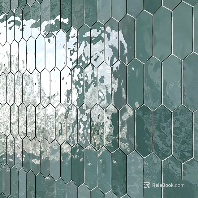 Green And White Hexagonal Tile Wall With Glossy Surface And Light Shadow Effect 3d model 