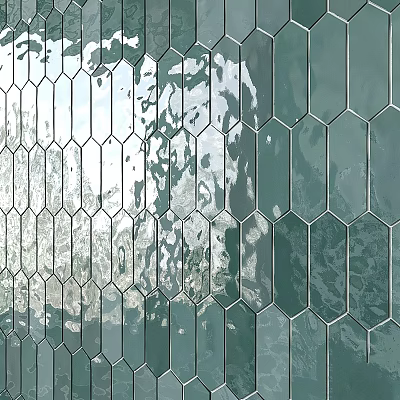Green And White Hexagonal Tile Wall With Glossy Surface And Light Shadow Effect 3d model