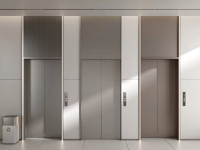 Modern Elevator Doors In Silver Gray And White With Sleek Wall Panels Design 3d model