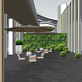 Golden Column Pergola With Green Plant Wall And TAI GARDEN Sign In Outdoor Area