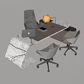 Modern Marble Office Desk with Laptop Desk Lamp Notebook and White Ergonomic Chairs