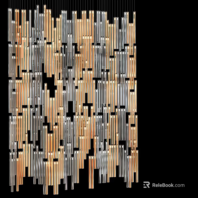 Modern Luxury Chandelier With Gold Silver Metal Strips And Geometric Design 3d model 