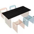 Modern Rectangular Dining Table Set With Black Top And Transparent Acrylic Chairs 3d model