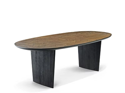 Oval Wooden Dining Table With Black Legs Modern Home Interior Design 3d model