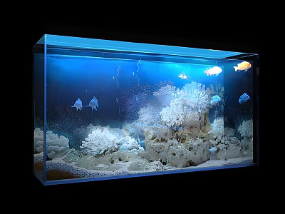Colorful Tropical Fish Swimming in Aquarium with Coral Reef and White Sand 3d model