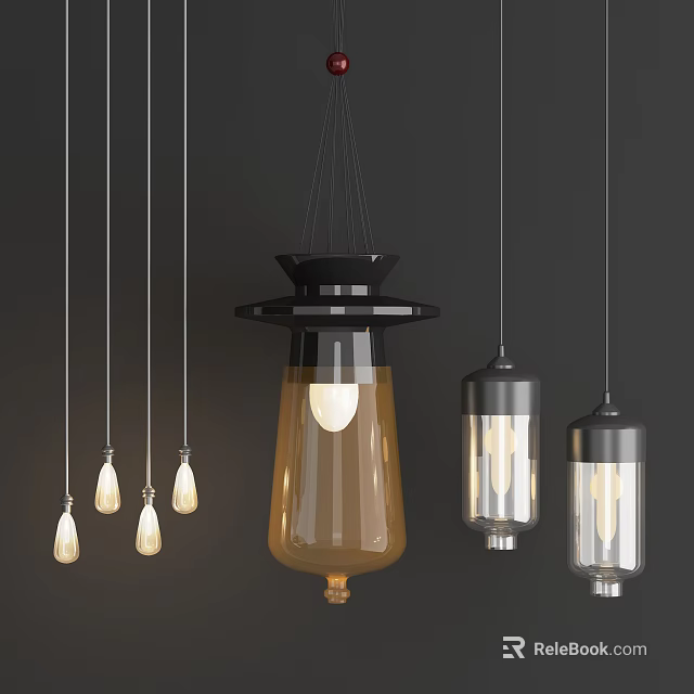 Modern Pendant Lights With Glass Shades Black Metal Frames And Warm Glow 3d model 