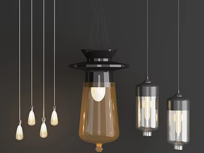 Modern Pendant Lights With Glass Shades Black Metal Frames And Warm Glow 3d model