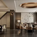 Chinese Style Private Dining Room Interior With Round Table Decorative Cabinets And Chandelier