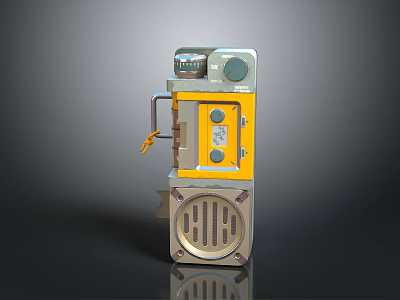 Electronic Electrical Device Yellow And Gray With Control Buttons Display Screen And Ventilation Grille 3d model
