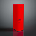 Sleek Red Upright Refrigerator Freezer With Modern Design And Smooth Surface Finish