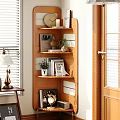 Decorative Ornament And Figurine Collection On Wooden Shelves With Clock Books And Potted Plant