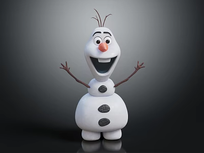 Cheerful Olaf Snowman Character With Carrot Nose Stick Arms And Stone Buttons 3d model