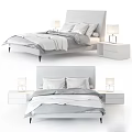 Modern Double Bed With Bedside Tables Table Lamps And Gray White Bedding 3d model