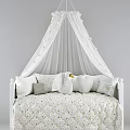 White Kids Bed With Canopy String Lights Gold Star Pattern And Swan Decor Pillows 3d model