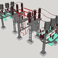 Industrial Electrical Equipment With Red Connecting Wires And Green Base Structures