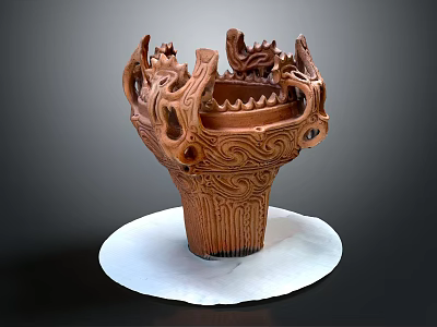 Traditional Bronze Vessel With Intricate Dragon Decorations On White Base 3d model