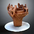 Traditional Bronze Vessel With Intricate Dragon Decorations On White Base