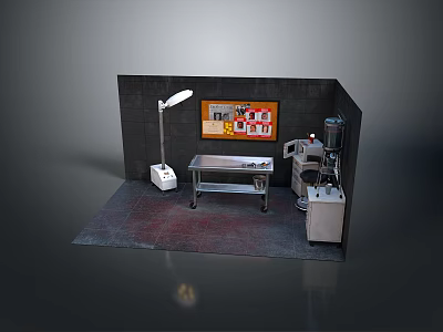 Dining Table In Industrial Setting With Metal Surface Task Lamp And Equipment 3d model