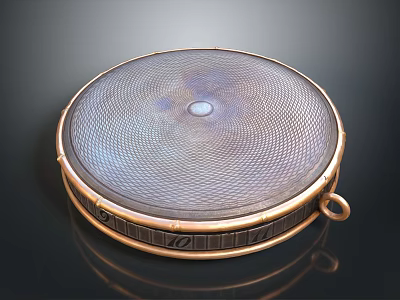 Circular Metal Mesh Sieve With Decorative Border Central Dot And Ring Handle 3d model