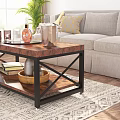 Modern Living Room Coffee Table With Brown Wooden Top Black Metal Frame And Drinks Books