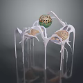 Artistic Sculpture Design With White Curved Structures And Green Gold Hollow Sphere