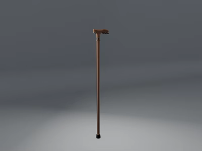 Wooden Handle Walking Cane With Metal Shaft And Anti Slip Rubber Tip 3d model