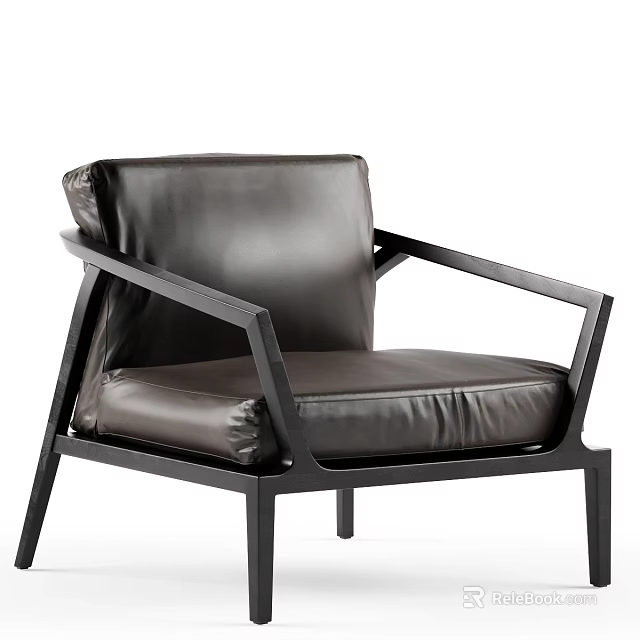 Leather Upholstered Leisure Chair With Black Metal Frame Modern Minimalist Design 3d model 