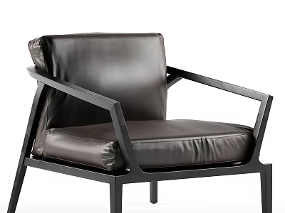 Leather Upholstered Leisure Chair With Black Metal Frame Modern Minimalist Design 3d model