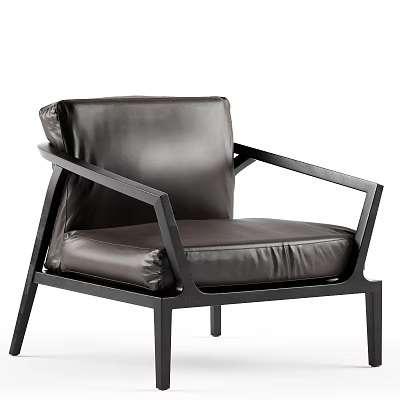 Leather Upholstered Leisure Chair With Black Metal Frame Modern Minimalist Design 3d model