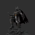 Batman Medieval Knight Sitting Statue With Armor Cape Sword And Rock Base