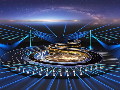 Spiral Stage Design With Blue Illuminated Lights Starry Sky And Modern Layout 3d model