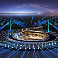 Spiral Stage Design With Blue Illuminated Lights Starry Sky And Modern Layout